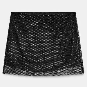Zara Beaded Mesh Mini Skirt | Black Sparkly Evening Party Skirt NWT Small